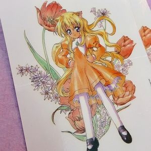 Retro Anime Japanese Illustrated Catgirl Temporary Tattoo by Kaishaku